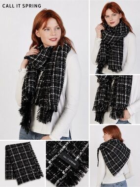 Call It Spring Women’s Blanket Black and White Checkered Scarf 200cm X 100cm